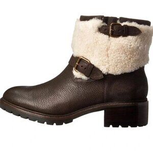 Coach "Gabriella"‎ Winter Chestnut Leather boot lug sole shearling ankle size 7